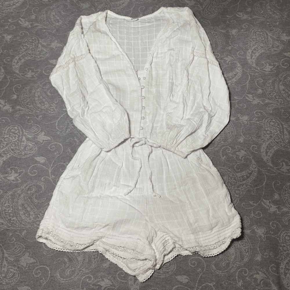 Aerie White Lace Trim Romper (Size S)